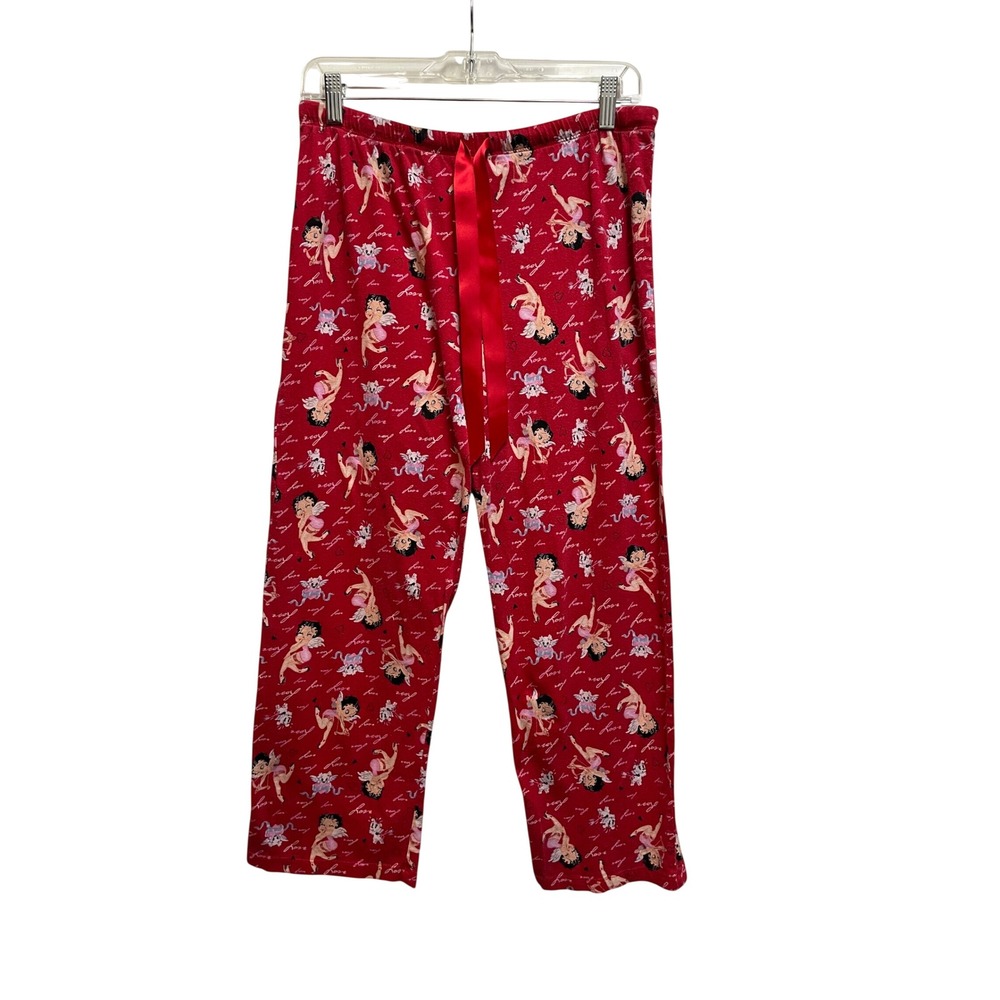 Betty Boop Pajama Pants Womens Medium Red Cupid Heart Print Cotton Sleepwear